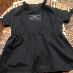 Black Short Sleeve Tee with Ruffled Waist and Plaid Accents